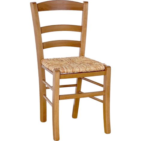 Okaffarefatto – Chaise de cuisine en bois de hêtre noyer clair – Assise en paille de riz tressée – Hauteur d'assise 47 cm – Style campagnard