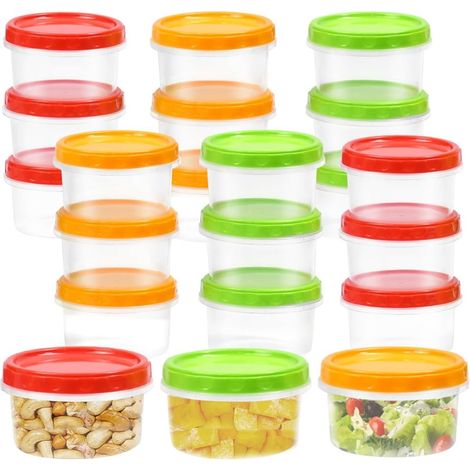 21 PCS Petits Contenants Alimentaire, Boite Plastique Alimentaire avec Couvercle, Mini Boîtes Alimentaires, Petite Boite Plastique Ronde, Petit Pot Conservation Bébé pour Yaourts Sauces, 250ml (1/5)