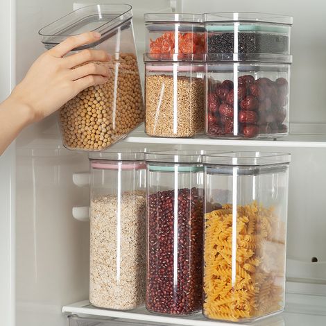 Boîte de rangement carrée en plastique alimentaire, sceau hermétique pour grains, café et aliments secs, boîte de conservation étanche, récipient de stockage pratique (1/4)