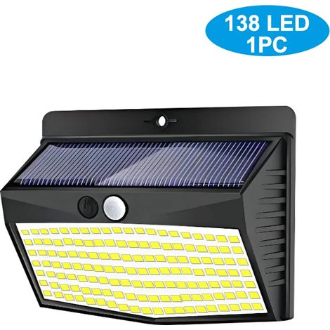 (138 LED - 1 pièce) Lampe solaire murale extérieure étanche sans fil avec détecteur de mouvement, 3 modes d'éclairage, idéale pour jardin, clôture, terrasse ou garage. (1/5)