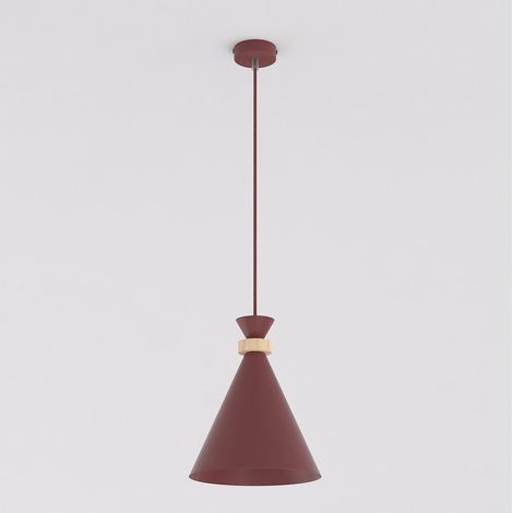Lampada a sospensione Zero bordeaux con inserti in legno