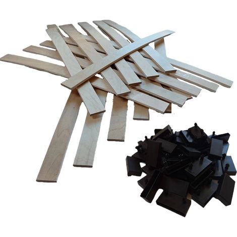 Lot de 50 lattes + embouts pour sommier et lit  70 cm - 700x53x8 mm  Bois hêtre durable - 7 plis
