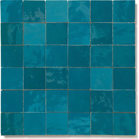 Carrelage Zellige Marocain Bleu Turquoise 5x5 cm  (vendu par plaque de 30x30 cm soit 0,09 m²) - RO'MA NATURE