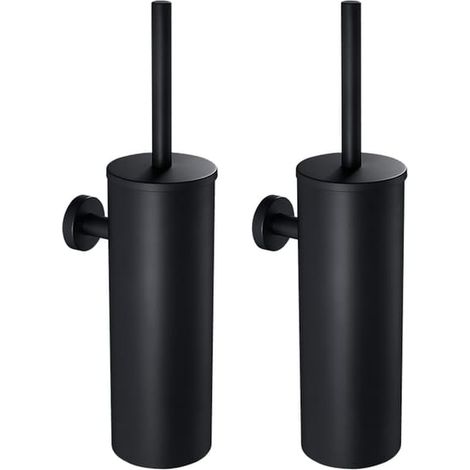 AuraLum Max 2 pezzi Porta scopino per WC in acciaio inox Scopino per WC da parete per bagno Impermeabile Facile da pulire, Nero, Modello UE (1/5)