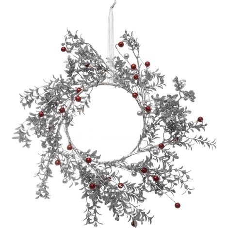 Couronne de Noël, argent, plastique, Ø 44 cm