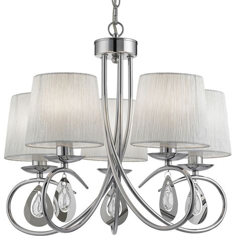Lampadario Contemporaneo Angelica Acciaio Cromo Tessuto Bianco 5 Luci E14 (1/5)