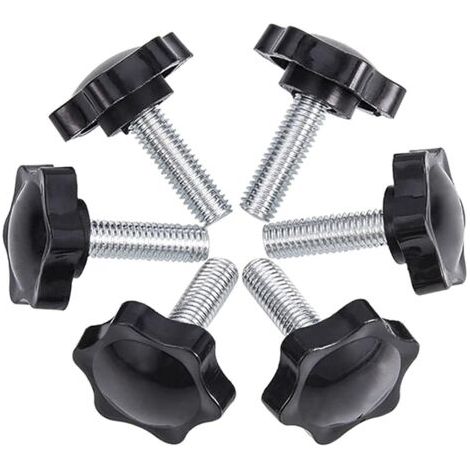 BUNTHAUS Lot de 6 vis à oreilles M8 – Acier au carbone avec tête en plastique – 50mm longueur, 44mm diamètre – Filetage étoile pour ajustement facile