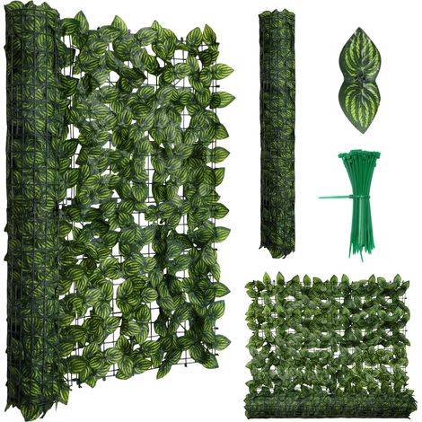 TolleTour Siepe artificiale 1 x 3 m, frangivista estensibile con foglie di anguria stampate, pannello decorativo per balcone, terrazza e giardino, con 100 fascette da 10 cm