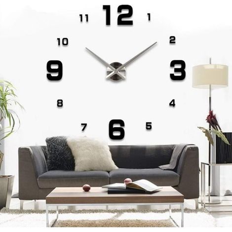 Orologio da parete 3D fai da te, silenzioso e moderno, con adesivo, decorazione per casa e ufficio (nero) (1/4)