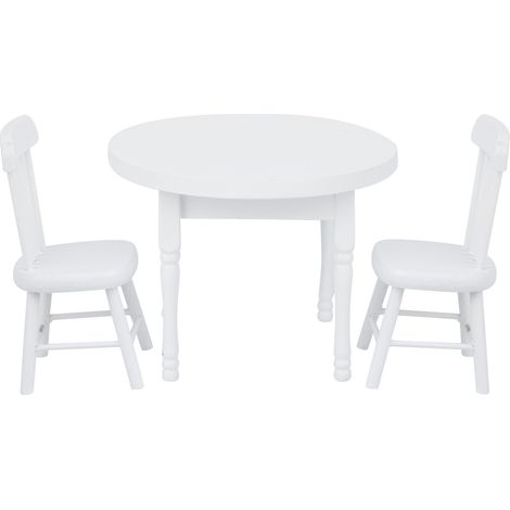Ensemble table et chaises rondes blanches pour maison de poupée à l'échelle 1:12. Meubles miniatures en bois. Accessoires de décoration. (1/5)