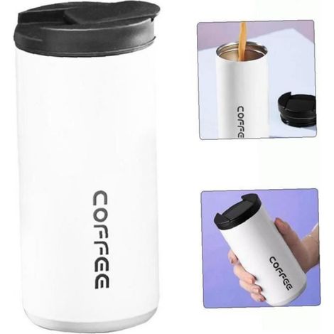 Tasse à café isolée tasse de voyage aspirateur double couche thermique acier avec couvercle d'étanche 400 ml blanc (1/4)