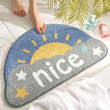 Tapis de sol petit tapis frais en demi-cercle salle de bain tapis antidérapant coussin de pied absorbant (soleil heureux) (1/2)