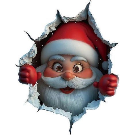Sticker mural 3D représentant le Père Noël défonçant un mur, autocollant mural en vinyle pour les fêtes (1/5)