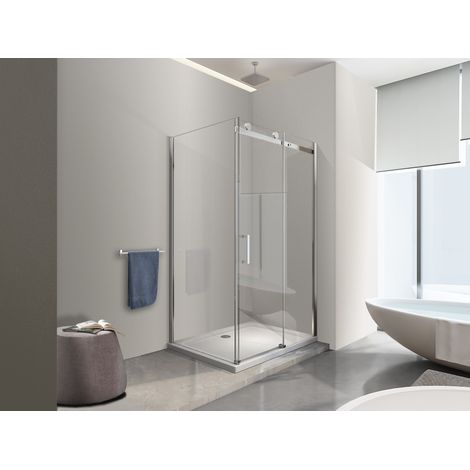 NALA Box doccia 8 MM a 2 lati parete fissa laterale + porta scorrevole reversibile altezza 190 cm 80x140