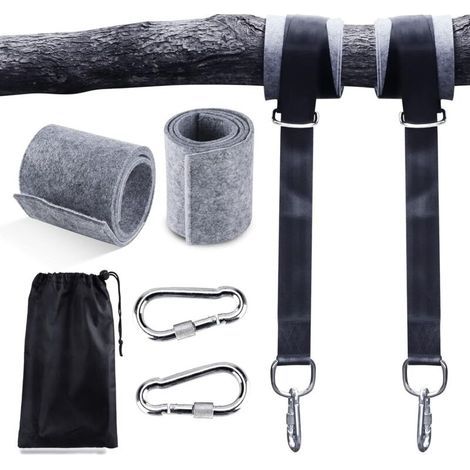 Hammock straps, 2-piece set of 2x150cm ultra-resistant hanging swing straps with D-ring and thicker cushion, two carabiner hooks, 500kg max load capacity, for garden hammocks and swings