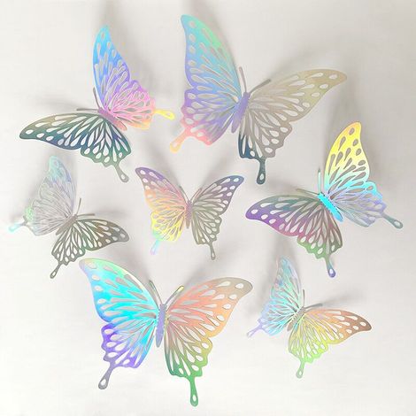Autocollants Muraux Papillon - 3D Creux - Décoration Murale pour Fête, Saint-Valentin, Intérieur - Lot de 12 (1/2)