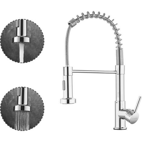 Robinet cuisine - STANEW - Small - Douchette pivotante 360° - 2 modes de pulvérisation - Laiton/inox