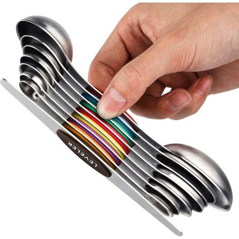 Cuillères À Mesurer Magnétiques - Ensemble De 8 Cuillères En Acier Inoxydable Double Face Empilables - Pour Ingrédients Solides Et Liquides - 1/8 À 1 Cuillère À Soupe - Avec Niveau À Bulle Et Racleur (1/5)