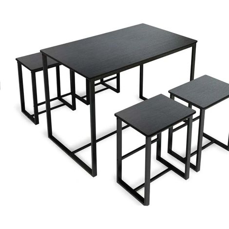 Esszimmer Set mit Tisch und 4 schwarzen Hockern 100x60x87 cm, 40x30x67 cm