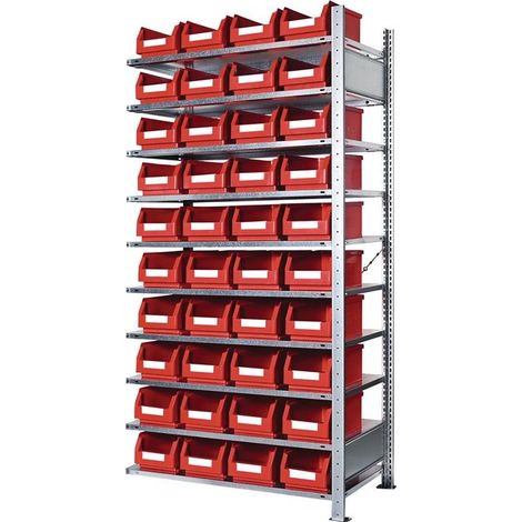 Steckregal H2000xB1000xT400mm Anbauregal 10 Stahlböden 40 x Gr. 4 rot