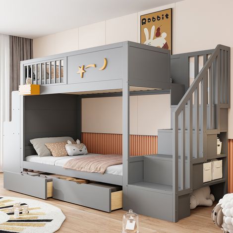 Etagenbett Kinder 90x200 mit Stauraum Schreibtisch HAVRYA (1/5)