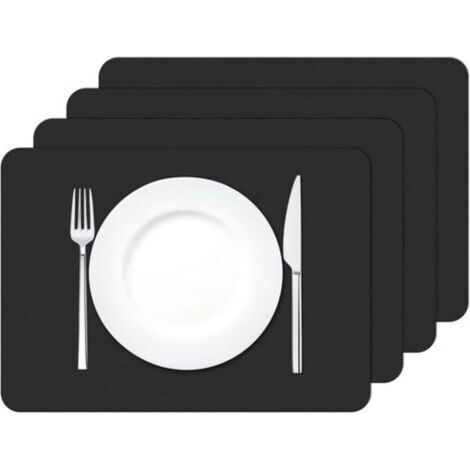 Lot de 4 Sets de Table Lavable imperméables Rectangulaire PVC Set de Table Résistant à la Chaleur, 42 × 30cm (Noir)