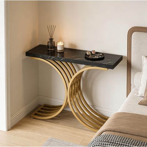 Console 100x30x80 cm effet marbre et métal noir, gain de place pour entrée FloraGrace (1/5)