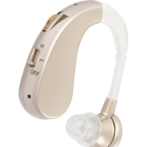 Amplificateur auditif réducteur de bruit rechargeable, son clair pour seniors, prise UE dorée, outil d'écoute confortable (1/4)