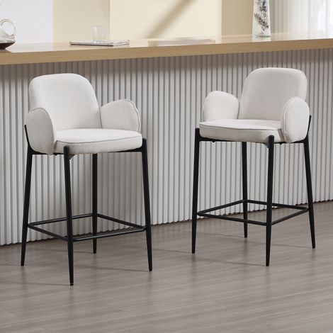 Wahson Lot de 2 Tabourets de Bar Tabourets Hauts Modernes avec Repose-Pieds Chaise de Bar en Fausse Fourrure pour Cuisine, Îlot Central, Blanc (1/5)