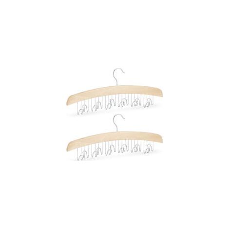 Gürtelaufbewahrungsschrank, 2er-Set, für 12 Gürtel, 360° drehbare Haken, Lotusholz, 17 x 43 x 5 cm, Natur/Silber (1/5)