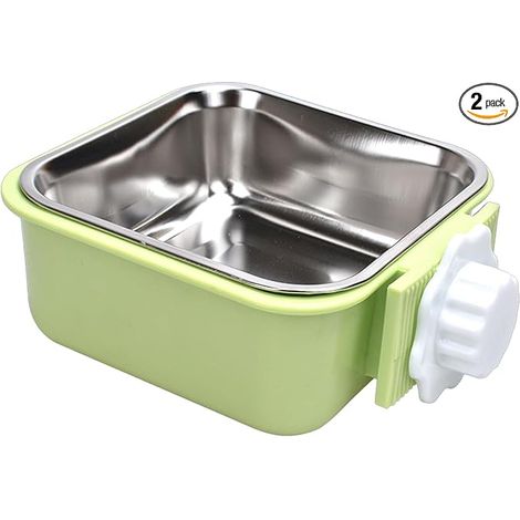 Hanging Dog Bowl for Pet Cage, Stainless Steel Water Bowl for Puppies, Cats, Rabbits, Guinea Pigs, Hedgehogs, Birds (Green) (1/5)