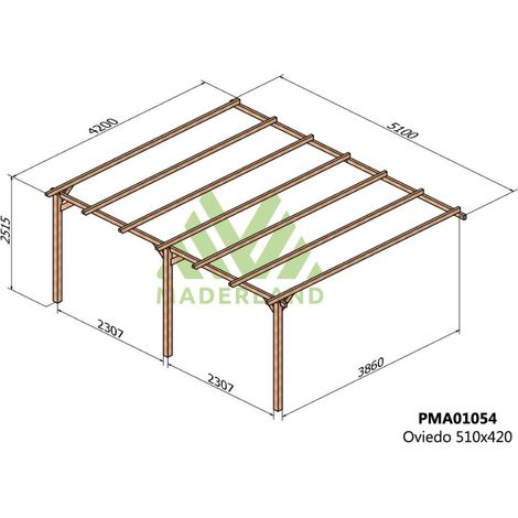 Pérgola de Madera Maciza Adosada Oviedo (Maderland) - 510 x 420 cm
