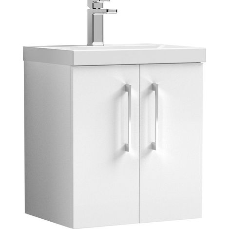 Balterley Contemporary Bathroom 2 Soft Close Door & Thin-Edge Vanity Unit Basin, Gloss White, 500mm