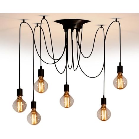 6 Têtes Lustre Araignee Ajustable Vintage, Plafonnier Réglable DIY E27, Lustre Araignee Suspension Lampe, Suspendue Industrielle pour Chambre Salon Cuisine Bar, Chacun Avec 1.5m de Fil (1/5)