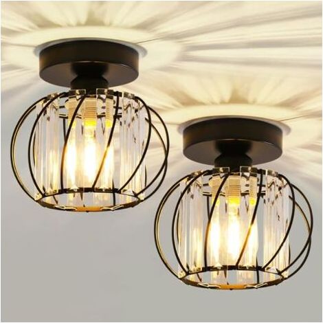 Plafonnier en Cristal, Luminaire E27 Lustre Moderne Noir, Plafond Semi-Encastré pour Salon, Chambre, Cuisine, Salle à Manger, Couloir, Salle de Bain, Hall d'entrée, Bar (1/5)