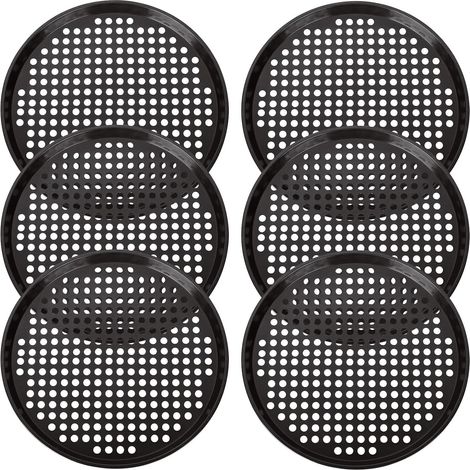 Lot de 6 Plaques à pizza perforées en acier au carbone 32 cm anti-adhésif pour four domestique (1/5)