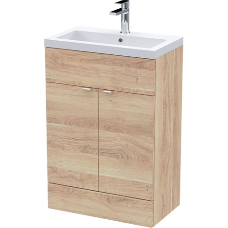 Alrewas Contemporary 2 Door Floor Standing Vanity Unit with Basin, Bleached Oak, 600mm
