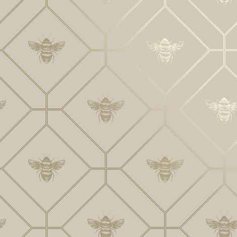 Honeycomb Bee Wallpaper Holden Décor Geometric Metallic Modern Gold Taupe (1/4)