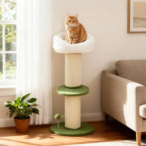 Vert - Griffoir pour chat de 92 cm de haut avec perche en sisal de 16, 5 cm, plateforme centrale et boule