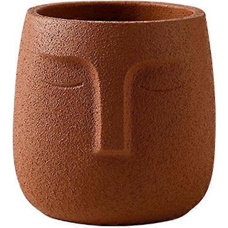 Keramikvase mit nordischem Buddha-Gesicht, 12 cm, orange, Zen-Blumentopf für Sukkulenten, Grünpflanzen, Dekoration für Zuhause, Balkon und Garten.