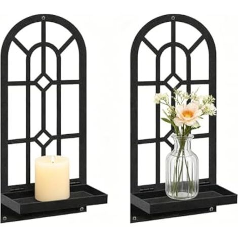 Lot de 2 Bougeoirs Mural Vintage, Noir Bougeoirs en Métal, Décoration Murale pour Salle de Bain, Moderne Photophore Appliques Bougeoire Murale Décoration pour Salon Chambre à Coucher Cheminée (1/5)