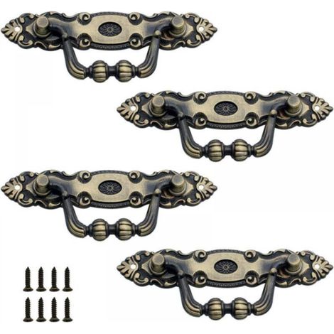 Set di 4 pomelli per cassetti in zinco color bronzo antico, maniglie per mobili vintage, maniglie decorative vintage per porte con viti