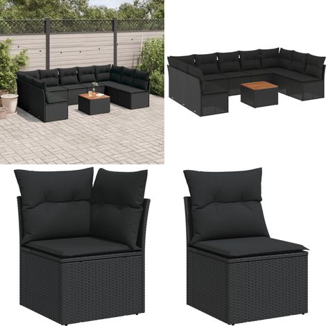 10-tlg. Garten-Sofagarnitur mit Kissen Schwarz Poly Rattan - Gartenmöbel Set - Outdoor Möbel - Rattan Sofa - Lounge Set - Esstisch - Home & Living (1/5)