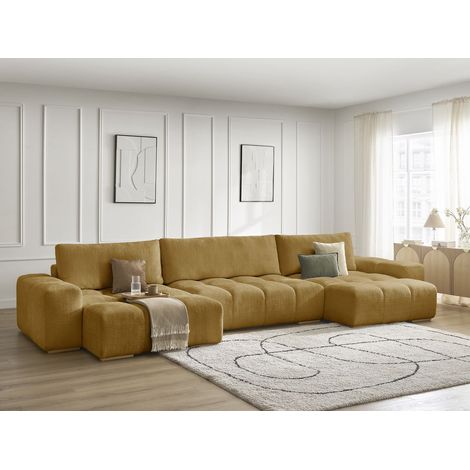 BOBOCHIC - Canapé panoramique convertible coffre ANAKIN tissu texturé Jaune (1/5)
