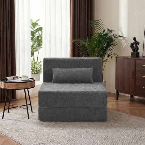 Canapé lit 1 place convertible 3 en 1 – HavenlyHome, Fauteuil pliable mousse haute densité, petit espace salon chambre – Gris - Cdiscount Maison (1/5)