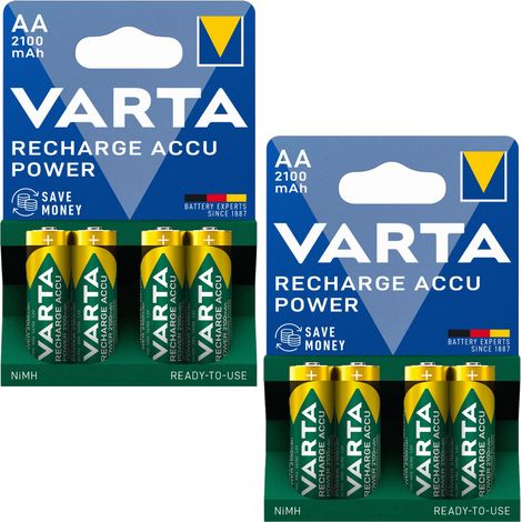 VARTA POWER AA 2100mAh NiMH batterie ricaricabili, batterie standard, 4 pezzi x2