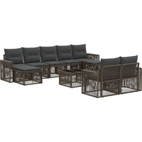 vidaXL Set Divano da Giardino 10 pcs Grigio e Grigio Scuro polyrattan