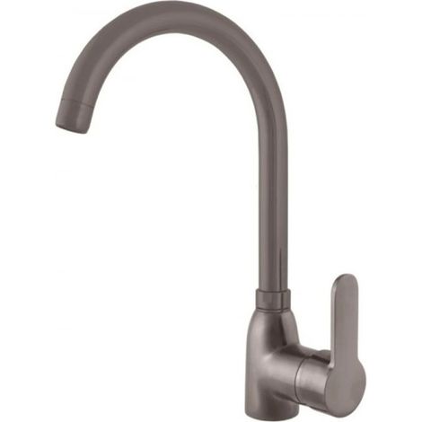 Mitigeur évier ZAMBEZE pivotant bec rond en laiton gris métal brossé (1/2)