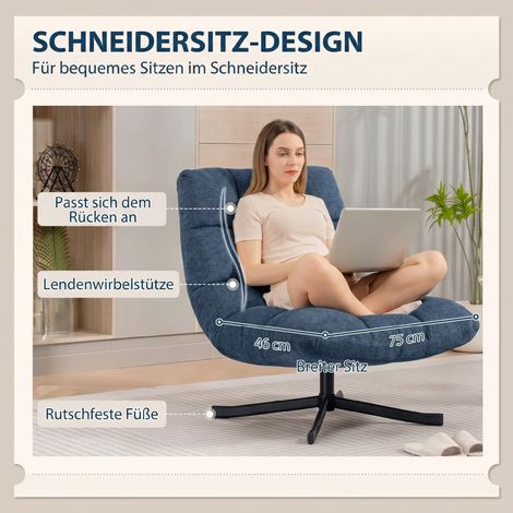 Fauteuil lounge pivotant moderne bleu foncé sans accoudoirs, pieds en acier (1/5)
