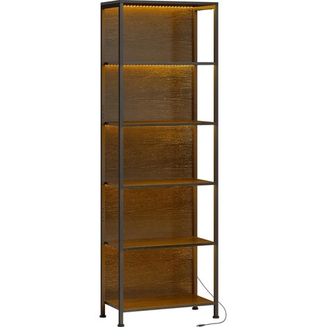 Bücherregal mit 5 Regalen und LED-Beleuchtung, 60 x 30 x 179 cm, schwarz (1/5)